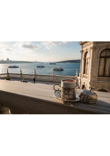 Yonca Desenli 6 Kişilik Porselenli Kapaklı 24 Parça Gümüş Renk Fincan Seti Gümüş