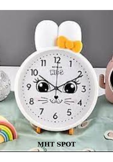 Gülen Kedi Figürlü Beyaz Çocuk Duvar Saati Beyaz