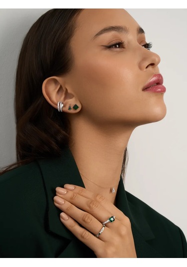 Miestilo 925 Ayar Gümüş Kadın Kare Model Küpe Çubuklu 185638956 Yeşil