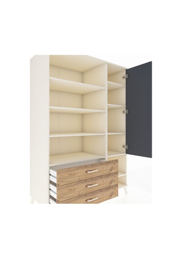 Kronos Dolap 9 Raflı 3 Çekmeceli Tek Kapaklı 132x59x195 Aytaşı-antrasit/çam Antrasıt/atlas Çam