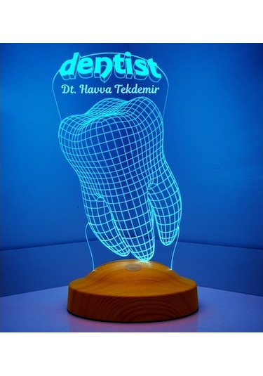 3D Led Lamba 3 Boyutlu Diş Doktoru Dentist Kişiye Özel Hediye