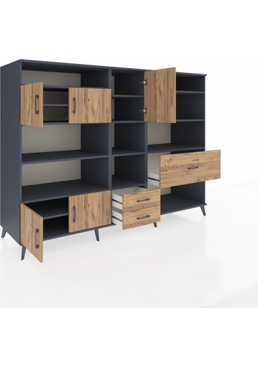 Kronos Dolap 13 Raflı 3 Çekmeceli 5 Kapaklı 220x59x163 Antrasit-ç Antrasit-çam