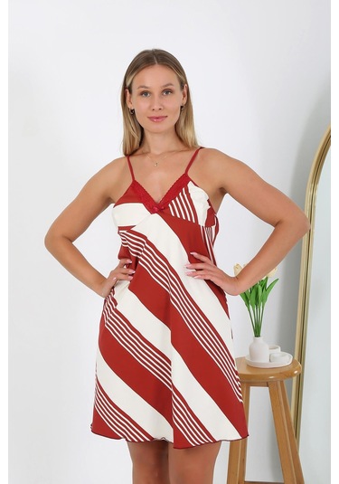 Akbeniz Kadın Büyük Beden İp Askılı Gecelik 98513 Kırmızı