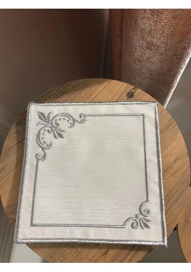 Nivemeshome Mihrimah Nakışlı Gümüş Kare 6 Adet Keten Kokteyl Peçetesi Kahve Yanı Sunumluk Gümüş
