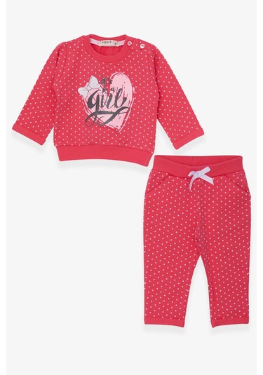 Breeze Kız Bebek Eşofman Takımı Puantiyeli Simli Baskılı 6 Ay-2 Yaş, Mercan