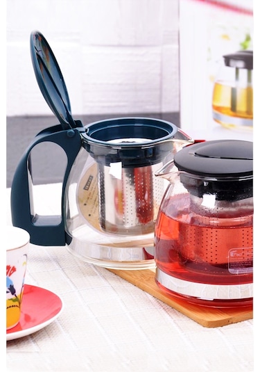 Demlik Süzgeçli Cam Demlik Çay Kahve Bitki Çayı Demliği 700 ML Saydam