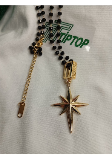 Tiptop/ Siyah Boncuklu Gold Renk Kutup Yıldızı Ve Silver Çelik Kolye 2'li Set Gold