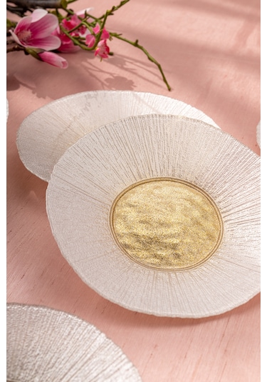 Emsan Golden 6 Kişilik Cam Pasta Seti 21 Cm Gold