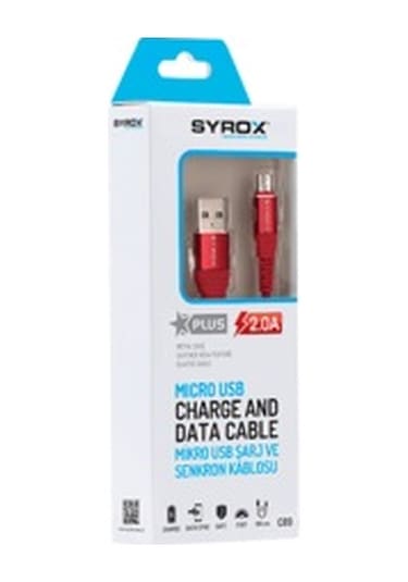 Syrox S6/S7 1,1Mt Metal 2A Micro Kablo(Siyah-Kırmızı) - Syx-C89