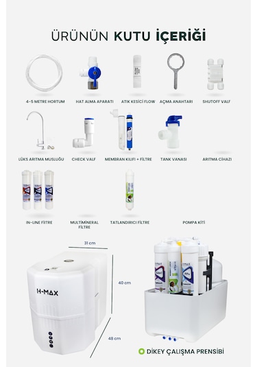 12 Litre Pompalı 15 Aşama Su Arıtma Cihazı Hmaxs4512p