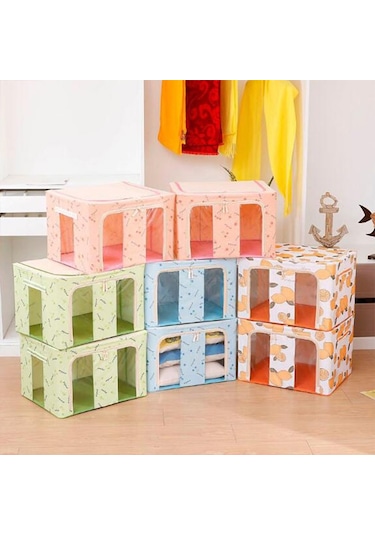 Sones Katlanabilir Saklama Kutusu Fermuarlı Dokumasız Kumaş Nem Geçirmez Giysi Saklama Kutusu, Boyut: 100l 60x42x40cm Yeşil Kiraz Yeşil