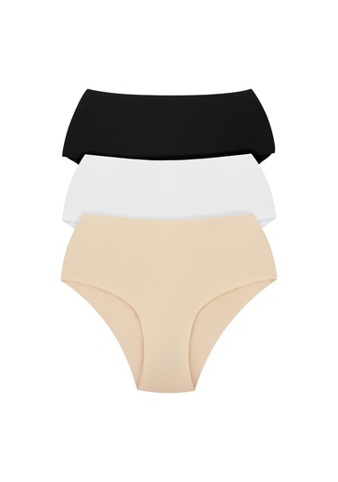 Kadın Yüksek Bel Basic Dikişsiz Lazer Kesim Külot 3'lü Paket Renkli Çok Renkli 2