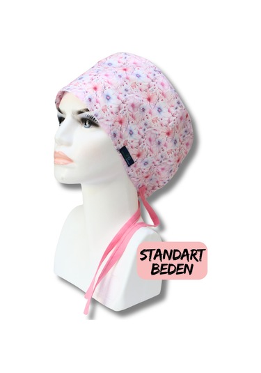 Standart Beden Pembe Çiçekler Cerrahi Bone Doktor Hemşire Sağlıkçı Hastane Bonesi Renkli