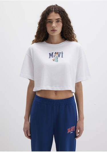 Mavi - Kedi Logo Baskılı Beyaz Tişört 1613284-620 Beyaz