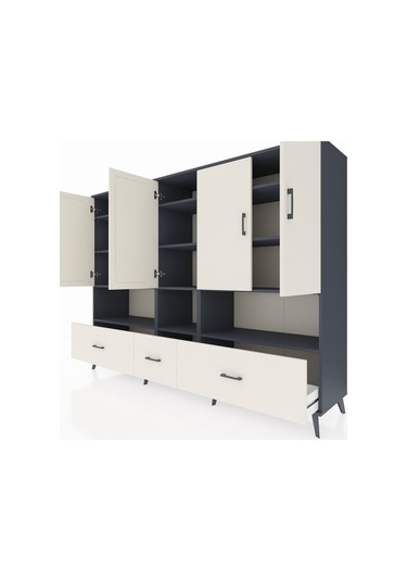 Hyperion Dolap 12 Raflı 3 Çekmeceli 5 Kapaklı 220x44x163 Antrasit Antrasit-aytaşı