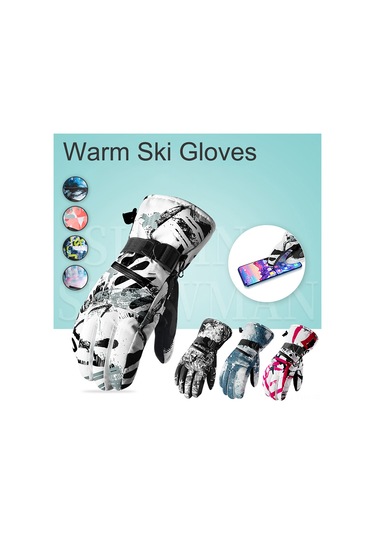 Geeksen Sıcak Fleece İçli, Dokunmatik Ekranlı, Kaymazsız Pu Eldiven - Bisiklet, Kayak, Doğa Aktivitesi İçin, Gri-beyaz, L Beden 1901 Gri