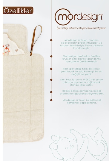 Mordesign Bebek Çanta Alt Açma Minderi, Alt Değiştirme Pedi, Taşınabilir Bakım Çantası, Animal Seri,