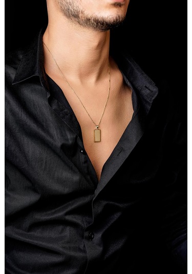 14 Ayar Altın Külçeli Çubuk Zincir Erkek Kolye Pembe Altın