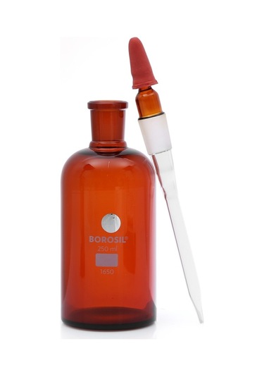 Damlatma Şişe Cam Amber 250 Ml -Kauçuk Pipetli-Kapaklı Borosil