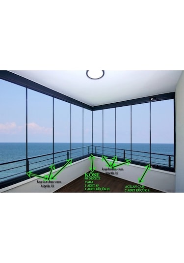 8 Mm Alüminyum Cam Balkon Fitili H,H,90°,45°,,U