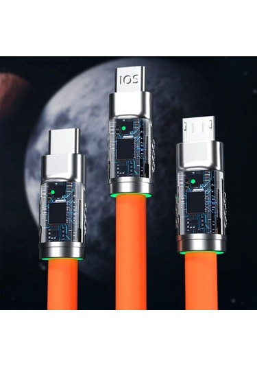 3 Şarj Aleti 1 Arada Çinko Alaşım Hızlı Şarj Kablosu Turuncu 4434