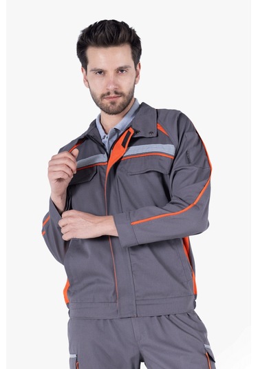 Turuncu Biyeli Reflektörlü Mont Gri - Turuncu