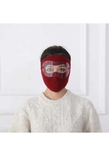 Motosiklet Bisiklet Ve Kayak İçin Uygun Maske Göz Ve Yüz Rüzgar Korumalı Termal Polar Maske Kırmızı Siyah