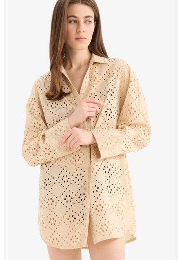 DeFacto 	Regular Fit Pamuklu Brode Plaj Gömleği-Fall in Love C0506AX25SMBG387