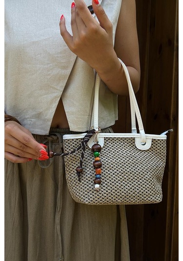 Roen Hasır Omuz Çantası Beyaz Beyaz