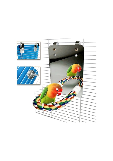 Shineyee Halatlı Tünek Kuş Aynası Kafes Kuş Kafesi Standları İçin Kuş Aynası-6