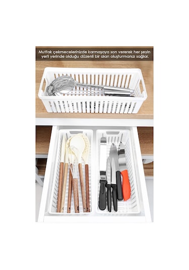 4'lü Modüler Kaşıklık Seti - Mutfak Düzenleyici Çekmece İçi Organizer Bıçaklık Kepçelik Beyaz Beyaz