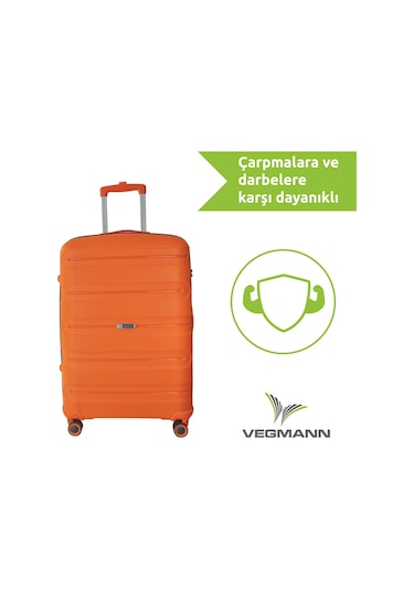 Vegmann Polipropilen Pp Atlas Turuncu Büyük Boy Valiz Çok Renkli