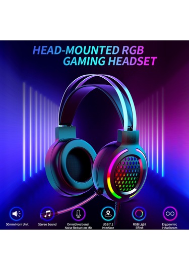 Padalink Rgb Işıklı 7.1 Usb Kablolu Oyun Kulaklığı - 50mm Hoparlör, Omnidireksiyonel Mikrofon, Müzik Ve Oyun İçin D立体 Ses, Mavi