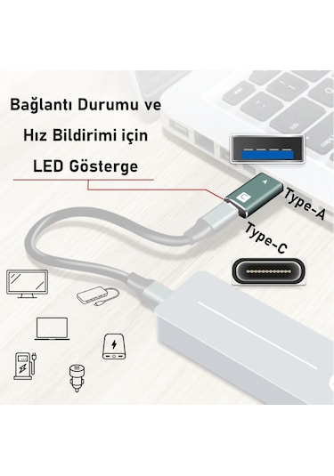 JEYI USB 3.1 Type-A to Type-C 10G Data ve Hızlı Şarj OTG Adaptör