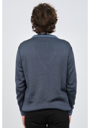 Çizgi Triko Erkek Cep Detaylı Desenli Hırka 42534235 Mavi-Mavi