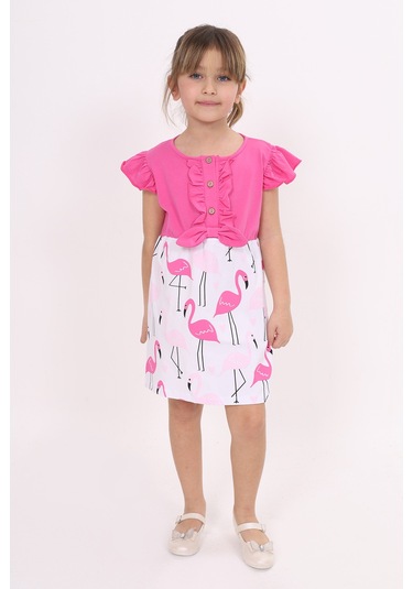 Toontoy Kız Çocuk Baskılı Elbise Orkide