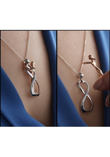 Chavin Aşk Ile Birbirine Sarılan Çift Sonsuzluk Gümüş Kolye Dn86