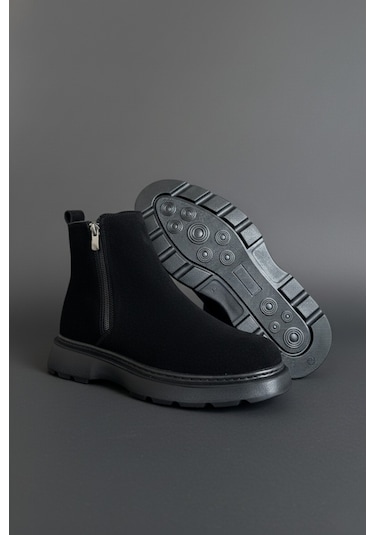 Muggo Chelsea Hakiki Deri Çift Fermuarlı Garantili Erkek Kışlık Bot Siyah