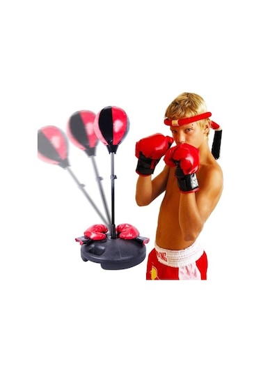 Çocuk Boks Standı 70-105 Cm Refleks Topu Boks Seti Eldiven Çok Renkli