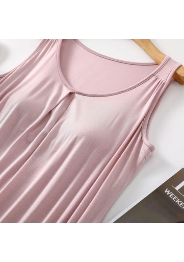 Modal Kolsuz Elbise Sütyen Yastıklı O-boyun Sundress Gevşek Ev Tekstili Elbiseler Artı Boyutu Nedensel Tank Uyku Elbisesi Açık Mavi