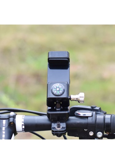 Q003 Hırsızlığa Karşı Düşme Önleyeci 360 Derece Dönen Bisiklet - Motosiklet Pusulalı Cep Telefonu Tutucu Işıksız - Siyah