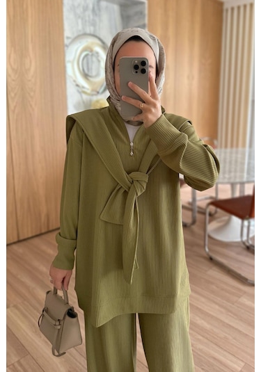 Omuz Atkılı 3'lü Takım - Yağ Yeşili Haki