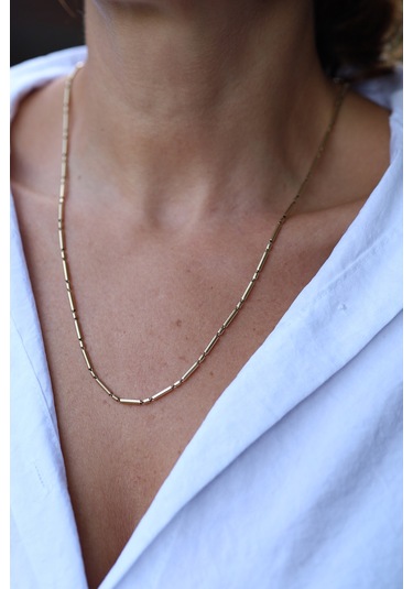 14 Ayar Altın Bağ Sıralı Uzun-kısa Silindirik Zincir Znc23738 Sarı Altın