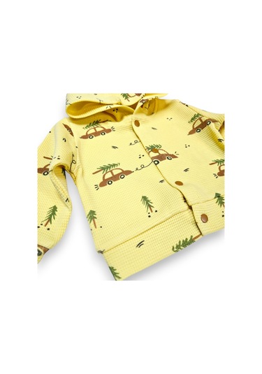Araba Desenli Hırkalı Erkek Bebek Takım sarı