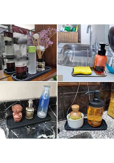 Xurunkeji Parça Mutfak Silikon Lavabo Tutucu Sabunluk Tezgah Tepsisi Banyo Duş Şampuan Şişesi Saklama Tepsisi Süzgeç Pedi Siyah