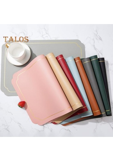 Mavi Dikdörtgen Suni Deri Servis Altlığı Modern Su Geçirmez Isıya Dayanıklı Kaymaz Isı Yalıtımı Bulaşık Makinesinde Yıkanabilir Mavi