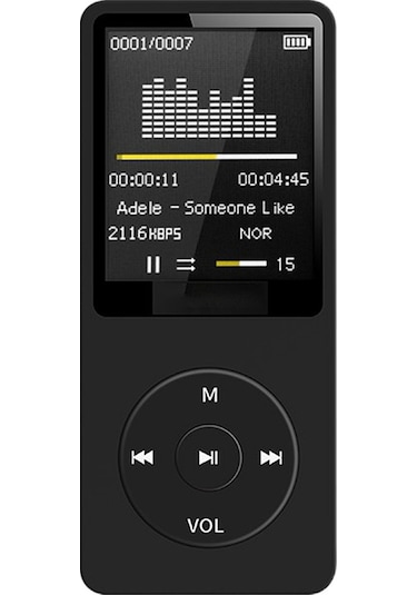 Kangvka Siyah Taşınabilir Mp3 Çalar - 1.8 İnç Tft Ekran, Hd Mikrofon, Ses Çıktısı, Video Oynatma, Fm Radyo, 32gb Tf Kart Desteği