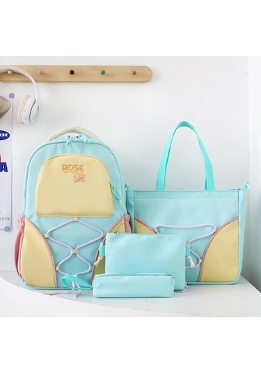 Lyle Öğrenci Sırt Çantası Büyük Kapasiteli 4 Parçalı Set Yeşil