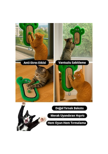 Miyav Kedi Tırmalama Matı Peluş Kaktüs Oyuncak