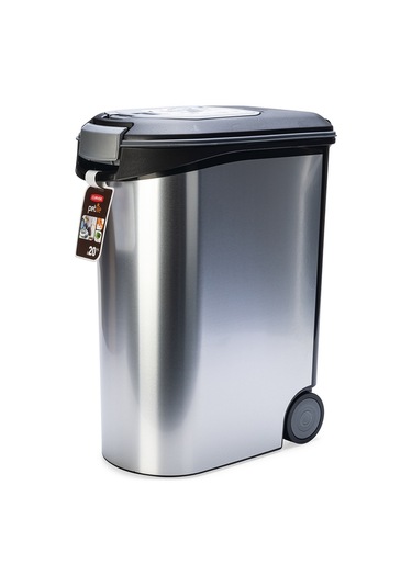 Beeztees Mama Saklama Kabı, Plastik, Tekerlekli, Özel Kapaklı, Dışı Metal Görünümlü 54l